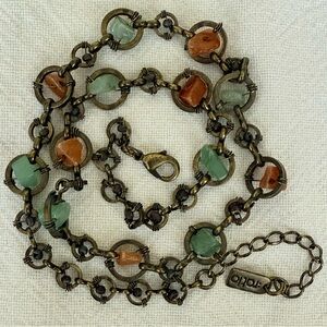 Red and Green Beaded Necklace with Antique Chain